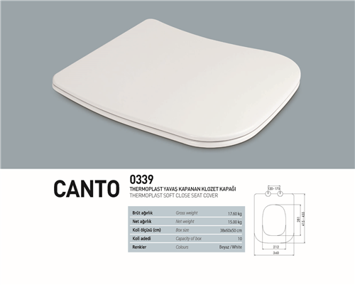 NKP CANTO-KARE YAVAŞ KAPANAN KLOZET KAPAK  (THERMOPLAST)  (10pcs)